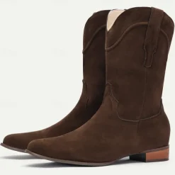 Men's Tan Suede Western Cowboy Boots - Classic Mid-Calf Design for Outdoor and Casual Wear