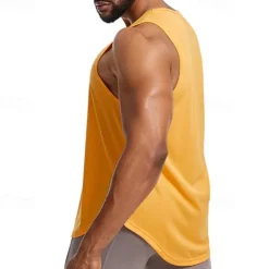 Men's Tank Top Fitness Tank Tank Undershirt Crew Neck Sleeveless Sport Casual Daily Gym Breathable Soft Plain Black Yellow Activewear Fashion Basic