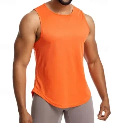 Men's Tank Top Fitness Tank Tank Undershirt Crew Neck Sleeveless Sport Casual Daily Gym Breathable Soft Plain Black Yellow Activewear Fashion Basic
