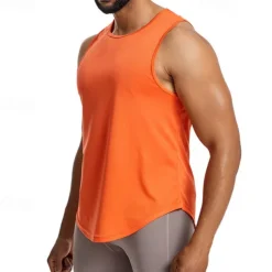 Men's Tank Top Fitness Tank Tank Undershirt Crew Neck Sleeveless Sport Casual Daily Gym Breathable Soft Plain Black Yellow Activewear Fashion Basic