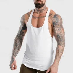 Men's Tank Top Fitness Tank Tank Undershirt U Neck Sleeveless Sport Casual Daily Gym Breathable Soft Plain Black White Activewear Fashion Basic