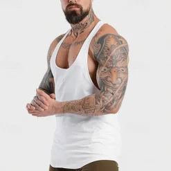 Men's Tank Top Fitness Tank Tank Undershirt U Neck Sleeveless Sport Casual Daily Gym Breathable Soft Plain Black White Activewear Fashion Basic