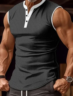 Men's Tank Top Henley Shirt Vest Top Undershirt Sleeveless Henley Summer Color Block Pit Strip Fashion Designer Muscle Outdoor Going out Gym Black White Wine Top Tee for Men