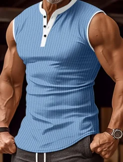 Men's Tank Top Henley Shirt Vest Top Undershirt Sleeveless Henley Summer Color Block Pit Strip Fashion Designer Muscle Outdoor Going out Gym Black White Wine Top Tee for Men