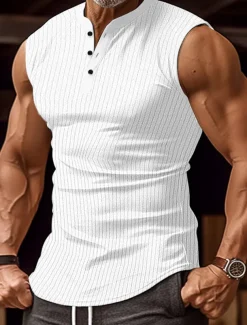 Men's Tank Top Henley Shirt Vest Top Undershirt Sleeveless Henley Summer Color Block Pit Strip Fashion Designer Muscle Outdoor Going out Gym Black White Wine Top Tee for Men