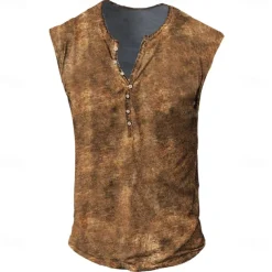 Men's Tank Top Henley Shirt Sleeveless Henley Summer Print Vintage Buttons Vacation Casual Black White Yellow Top Tee for Men