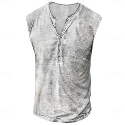 Men's Tank Top Henley Shirt Sleeveless Henley Summer Print Vintage Buttons Vacation Casual Black White Yellow Top Tee for Men
