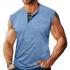 Men's Tank Top Henley Shirt Vest Top Undershirt Sleeveless Henley Summer Plain Fashion Designer Muscle Buttons Outdoor Street Going out Black White Khaki Top Tee for Men