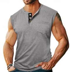 Men's Tank Top Henley Shirt Vest Top Undershirt Sleeveless Henley Summer Plain Fashion Designer Muscle Buttons Outdoor Street Going out Black White Khaki Top Tee for Men