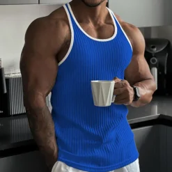 Men's Tank Top Rib Knit Top Wife beater Shirt Sleeveless Crew Neck Summer Color Block Pit Strip Fashion Designer Muscle Outdoor Going out Gym Black White Pink Top Tee for Men