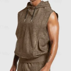 Men's Tank Top Sleeveless Hoodie Sleeveless Hooded Vintage Drawstring Casual Activewear Black Navy Blue Green Top Tee for Men