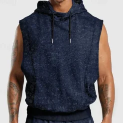 Men's Tank Top Sleeveless Hoodie Sleeveless Hooded Vintage Drawstring Casual Activewear Black Navy Blue Green Top Tee for Men