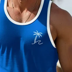 Men's Tank Top Undershirt Sleeveless Shirt Sleeveless U Neck Summer Plain Fashion Designer Muscle Ribbed Outdoor Going out Gym Black White Blue Top Tee for Men