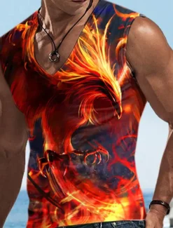 Men's Tank Top Vest Top Sleeveless T Shirt for Men Graphic Animal Phoenix V Neck Clothing Apparel 3D Print Sports Running Sleeveless 3D Print Designer Casual Muscle