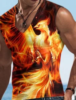Men's Tank Top Vest Top Sleeveless T Shirt for Men Graphic Animal Phoenix V Neck Clothing Apparel 3D Print Sports Running Sleeveless 3D Print Designer Casual Muscle