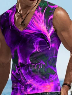 Men's Tank Top Vest Top Sleeveless T Shirt for Men Graphic Animal Phoenix V Neck Clothing Apparel 3D Print Sports Running Sleeveless 3D Print Designer Casual Muscle
