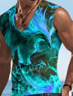 Men's Tank Top Vest Top Sleeveless T Shirt for Men Graphic Animal Phoenix V Neck Clothing Apparel 3D Print Sports Running Sleeveless 3D Print Designer Casual Muscle