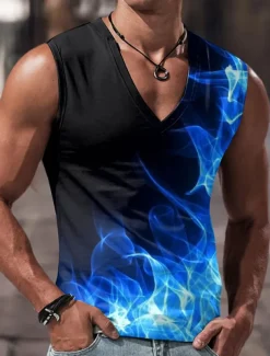 Men's Tank Top Vest Top Sleeveless T Shirt for Men Graphic Color Block Flame V Neck Clothing Apparel 3D Print Sports Running Sleeveless 3D Print Designer Casual Muscle