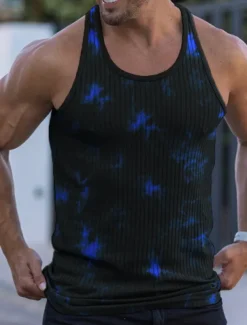 Men's Tank Top Vest Top Undershirt Sleeveless Shirt Sleeveless Crew Neck Summer Tie Dye Pit Strip Fashion Designer Muscle Knitted Outdoor Going out Gym Black White Blue Top Tee for Men