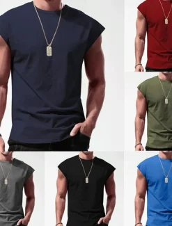 Men's Tank Top Vest Top Undershirt Sleeveless Shirt Plain Crew Neck Outdoor Going out Sleeveless Clothing Apparel Fashion Designer Muscle
