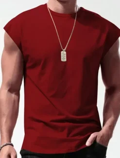 Men's Tank Top Vest Top Undershirt Sleeveless Shirt Plain Crew Neck Outdoor Going out Sleeveless Clothing Apparel Fashion Designer Muscle