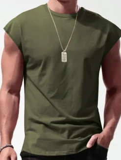 Men's Tank Top Vest Top Undershirt Sleeveless Shirt Plain Crew Neck Outdoor Going out Sleeveless Clothing Apparel Fashion Designer Muscle