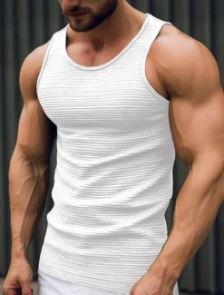Men's Tank Top Vest Top Undershirt Sleeveless Shirt Sleeveless Crew Neck Summer Plain Fashion Designer Muscle Outdoor Going out Gym Black White Khaki Top Tee for Men
