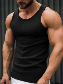 Men's Tank Top Vest Top Undershirt Sleeveless Shirt Sleeveless Crew Neck Summer Plain Fashion Designer Muscle Outdoor Going out Gym Black White Khaki Top Tee for Men