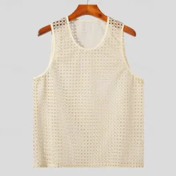 Men's Tank Top Vest Top Undershirt Sleeveless Shirt Sleeveless Crew Neck Summer Plain Fashion Designer Basic Mesh Vacation Street Going out Beige Top Tee for Men