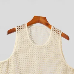 Men's Tank Top Vest Top Undershirt Sleeveless Shirt Sleeveless Crew Neck Summer Plain Fashion Designer Basic Mesh Vacation Street Going out Beige Top Tee for Men