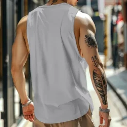 Men's Tank Top Vest Top Undershirt Sleeveless Shirt Sleeveless Crew Neck Summer Plain Fashion Designer Muscle Pocket Outdoor Going out Gym White Blue Gray Top Tee for Men
