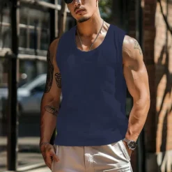 Men's Tank Top Vest Top Undershirt Sleeveless Shirt Sleeveless Crew Neck Summer Plain Fashion Designer Muscle Pocket Outdoor Going out Gym White Blue Gray Top Tee for Men