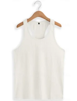 Men's Tank Top Vest Top Undershirt Sleeveless Shirt Sleeveless U Neck Summer Spring Striped Fashion Streetwear Sport Indoor Casual Daily Black White Dark Navy Top Tee for Men