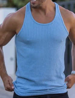 Men's Tank Top Vest Top Undershirt Sleeveless Shirt Sleeveless U Neck Summer Spring Striped Fashion Streetwear Sport Indoor Casual Daily Black White Dark Navy Top Tee for Men