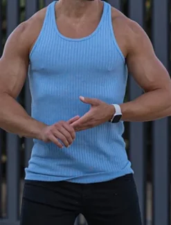 Men's Tank Top Vest Top Undershirt Sleeveless Shirt Sleeveless U Neck Summer Spring Striped Fashion Streetwear Sport Indoor Casual Daily Black White Dark Navy Top Tee for Men