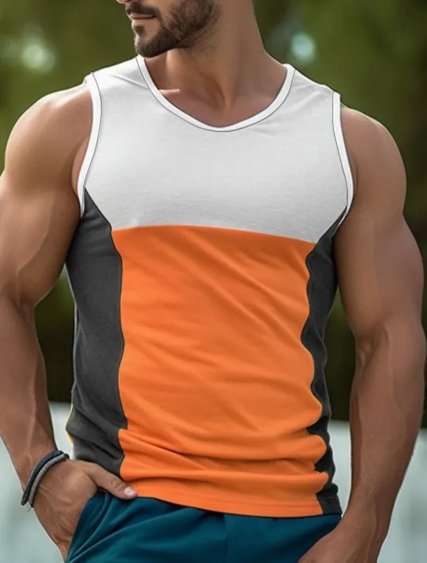 Men's Tank Top Vest Top Undershirt Sleeveless Shirt Sleeveless Crew Neck Summer Color Block Fashion Designer Muscle Outdoor Going out Gym Yellow Blue Orange Top Tee for Men