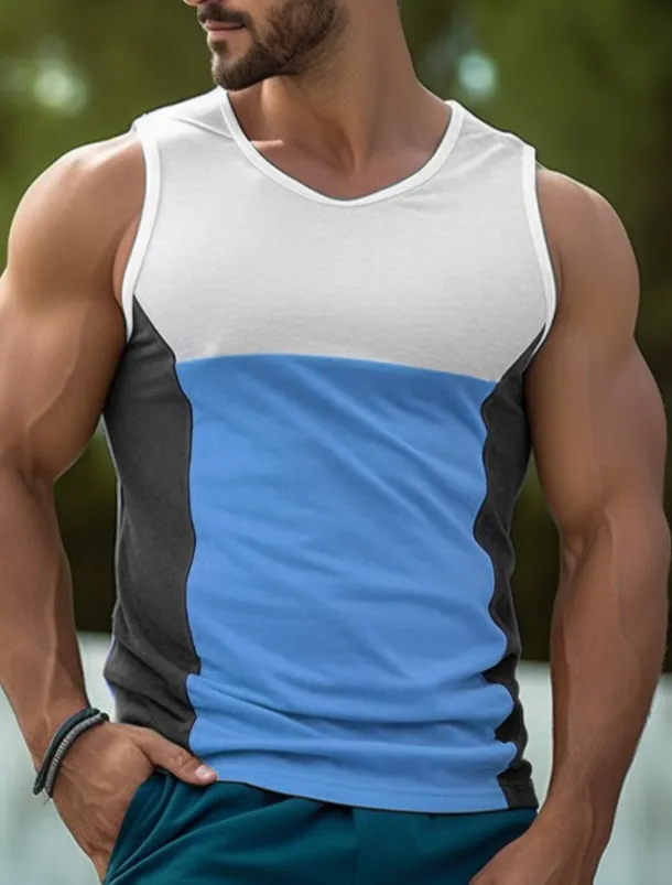 Men's Tank Top Vest Top Undershirt Sleeveless Shirt Sleeveless Crew Neck Summer Color Block Fashion Designer Muscle Outdoor Going out Gym Yellow Blue Orange Top Tee for Men