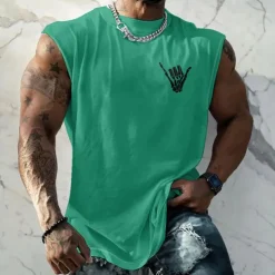 Men's Tank Top Vest Top Undershirt Sleeveless Shirt Sleeveless Crew Neck Summer Hand Fashion Designer Basic Print Vacation Street Going out White Red Blue Top Tee for Men