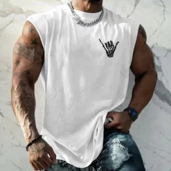 Men's Tank Top Vest Top Undershirt Sleeveless Shirt Sleeveless Crew Neck Summer Hand Fashion Designer Basic Print Vacation Street Going out White Red Blue Top Tee for Men