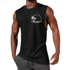 Men's Tank Top Vest Top Undershirt Sleeveless Shirt Sleeveless Crewneck Summer Graphic Fashion Designer Vacation Street Going out Black White Red Top Tee for Men