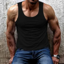 Men's Tank Top Vest Top Undershirt Sleeveless Shirt Sleeveless Crew Neck Summer Plain Fashion Designer Muscle Outdoor Going out Gym Black White Brown Top Tee for Men