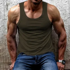 Men's Tank Top Vest Top Undershirt Sleeveless Shirt Sleeveless Crew Neck Summer Plain Fashion Designer Muscle Outdoor Going out Gym Black White Brown Top Tee for Men