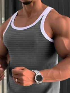 Men's Tank Top Vest Top Undershirt Sleeveless Shirt Sleeveless Crew Neck Summer Color Block Fashion Designer Muscle Outdoor Going out Gym Red Blue Gray Top Tee for Men