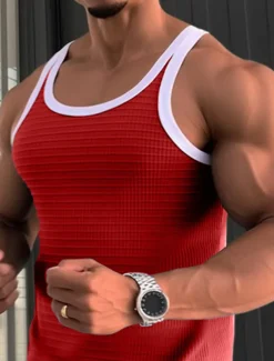Men's Tank Top Vest Top Undershirt Sleeveless Shirt Sleeveless Crew Neck Summer Color Block Fashion Designer Muscle Outdoor Going out Gym Red Blue Gray Top Tee for Men
