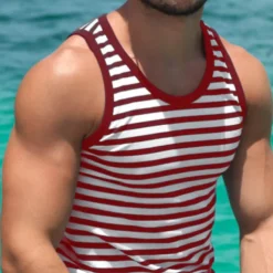 Men's Tank Top Vest Top Undershirt Sleeveless Shirt Sleeveless Crew Neck Summer Striped Fashion Streetwear Athleisure Print Vacation Athleisure Going out Red Blue Green Top Tee for Men