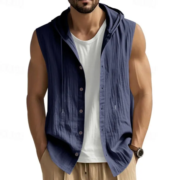 Men's Tank Top Vest Top Undershirt Sleeveless Shirt Sleeveless Hooded Summer Plain Fashion Designer Basic Buttons Vacation Street Going out Black White Yellow Top Tee for Men