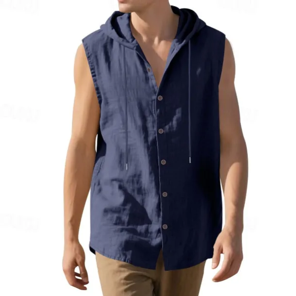 Men's Tank Top Vest Top Undershirt Sleeveless Shirt Sleeveless Hooded Summer Plain Fashion Designer Basic Buttons Vacation Street Going out Black White Yellow Top Tee for Men