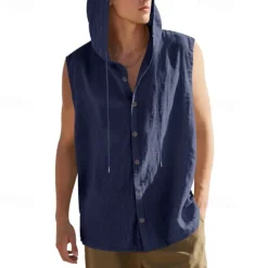 Men's Tank Top Vest Top Undershirt Sleeveless Shirt Sleeveless Hooded Summer Plain Fashion Designer Basic Buttons Vacation Street Going out Black White Yellow Top Tee for Men