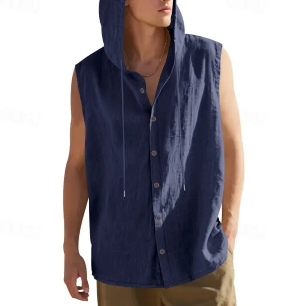 Men's Tank Top Vest Top Undershirt Sleeveless Shirt Sleeveless Hooded Summer Plain Fashion Designer Basic Buttons Vacation Street Going out Black White Yellow Top Tee for Men