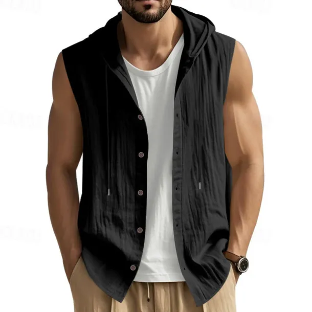 Men's Tank Top Vest Top Undershirt Sleeveless Shirt Sleeveless Hooded Summer Plain Fashion Designer Basic Buttons Vacation Street Going out Black White Yellow Top Tee for Men